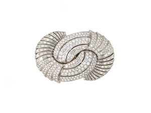 23758 - Retro Circa 1945 Platinum Diamond Swirl Pin Clips