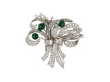 23771 - Circa 1950 Platinum Diamond Emerald Floral Spray Pin