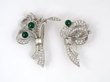23771 - Circa 1950 Platinum Diamond Emerald Floral Spray Pin