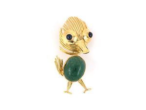 23805 - SOLD - Gold Cabochon Emerald Sapphire Bird Duck Pin