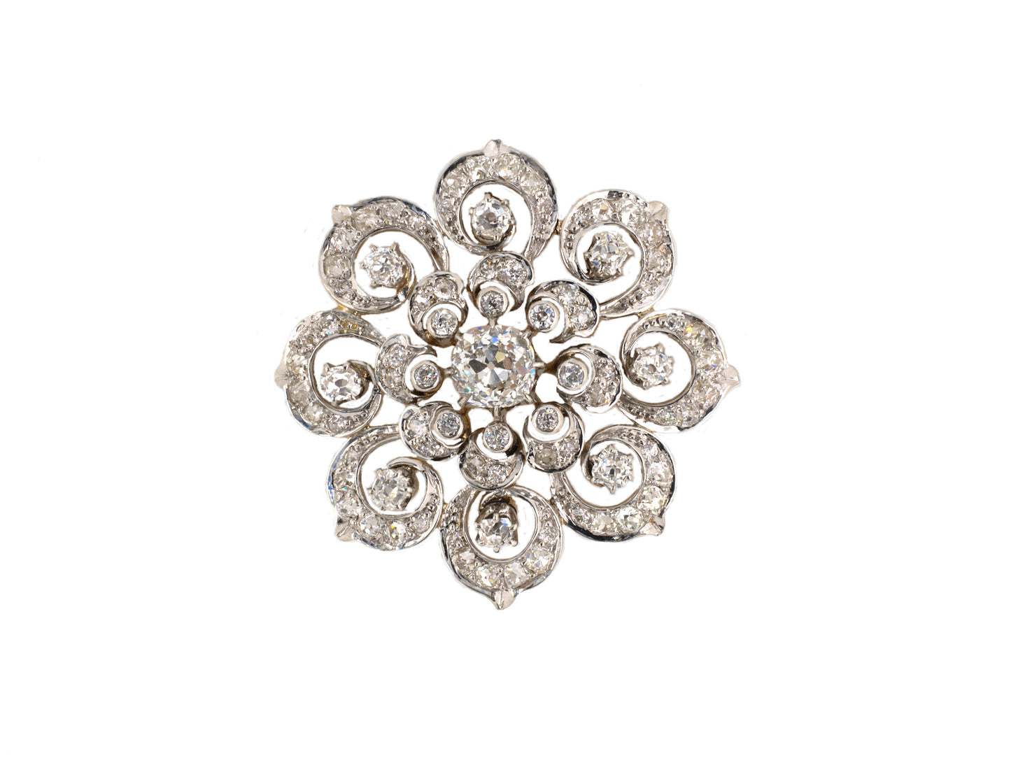 23935 - SOLD - Victorian Platinum Gold Diamond Circle Pin Pendant