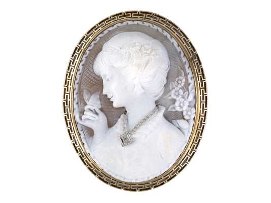 23954 - Art Deco Gold Shell Cameo Pin Pendant