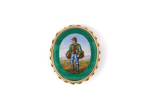 23989 - SOLD - Gold Malachite Mosaic Man Field Oval Pin Pendant