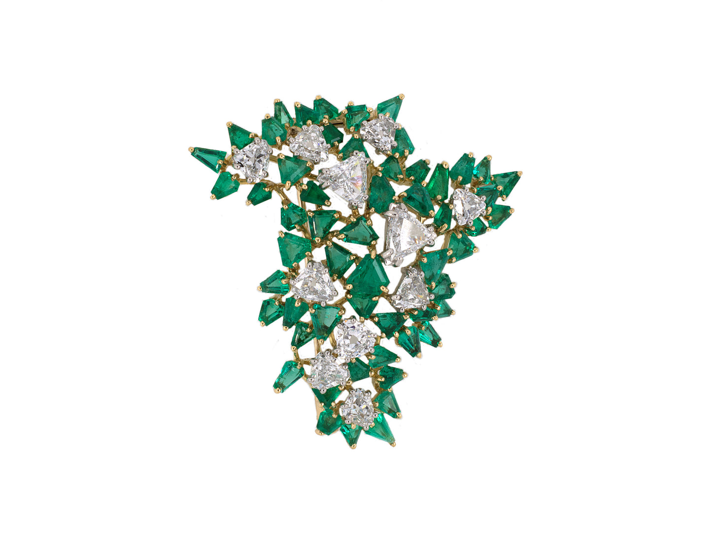 24076 - SOLD - Circa 1960 Platinum Gold Diamond Emerald Christmas Tree Clip Pin