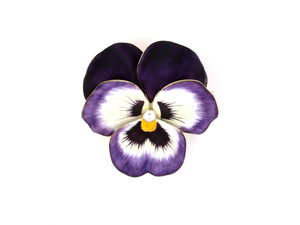 24110 - SOLD - Victorian A. J. Hedges Co Gold Pearl Enamel Pansy Flower Pin