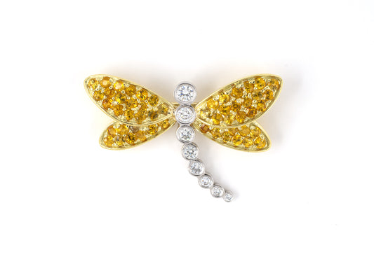 24169 - Gold Diamond Yellow Sapphire Dragonfly Pin