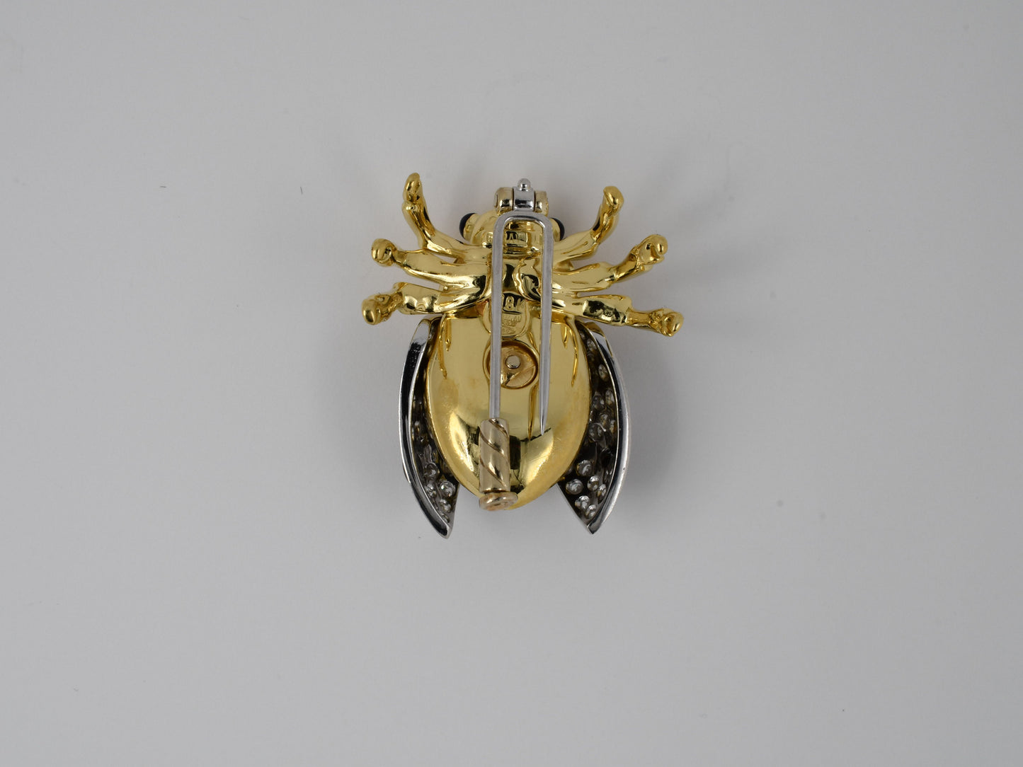 24171 - Garavelli Italy Gold Diamond Black Onyx Yellow Black Blue Enamel Lady Bug Beetle Pin