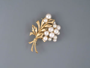 24190 - SOLD - Mikimoto Gold Pearl Floral Spray Pin