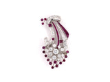 24193 - Circa 1946 Oscar Heyman Platinum Diamond Ruby Spray Clip Pin