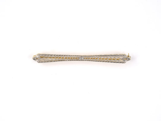 24205 - SOLD - Edwardian Platinum Gold Chased Carved Pinched Center Bar Pin