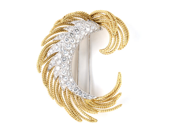 24209 - Circa 1960s Platinum Gold Diamond Crescent Moon Pin