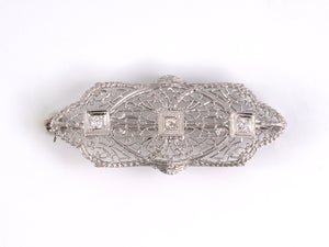 24214 - Art Deco Gold Diamond Floral Filigree Pin