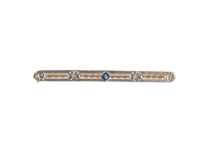 24216 - Edwardian Krementz Platinum Gold Sapphire Floral Bar Pin