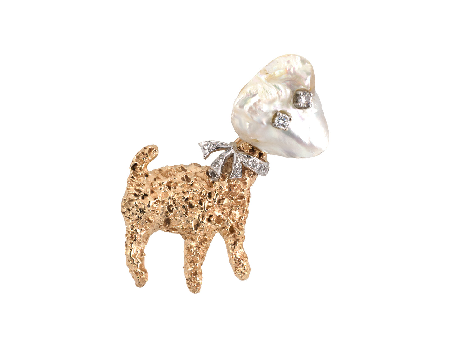24218 - Gold Diamond Baroque Pearl Lamb Pin