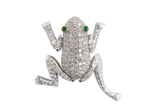 24219 - Gold Emerald Diamond Frog Pin