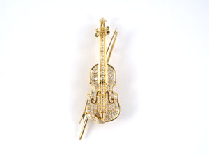 24221 - Gold Diamond Violin & Bow Pin Pendant