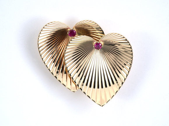 24226 - Gold Ruby Tiffany Twin Heart Pin