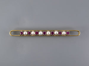 24248 - Gold Ruby Pearl Enlongated Open Bar Pin