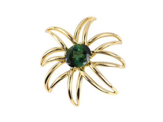 24251 - SOLD - Tiffany Circa 1994 Gold Green Tourmaline Fireworks Pin