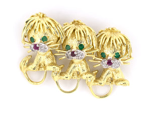 24253 - Honora Gold Emerald Ruby Diamond 3-Lion Pin