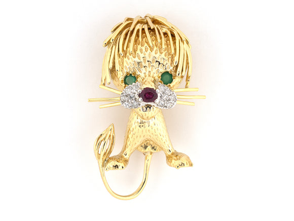 24254 - Honora Gold Ruby Diamond Green Onyx Lion Pin