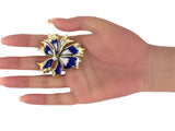 24257 - La Triomphe Gold Diamond Blue Enamel Flower Pin