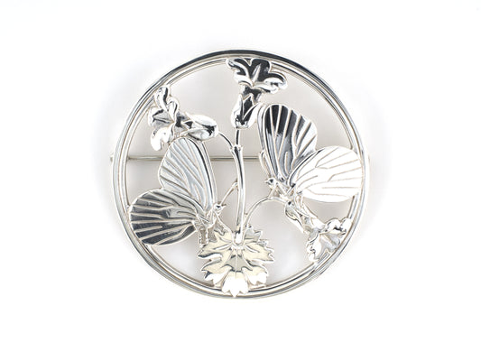 24258 - SOLD - Georg Jensen Denmark Sterling Silver Butterfly Floral Insect Flower Pin