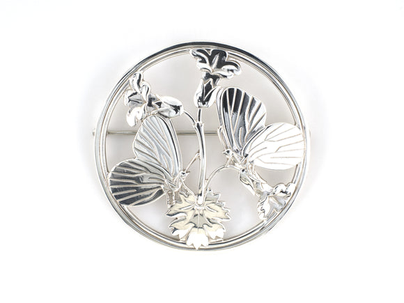 24258 - Georg Jensen Denmark Sterling Silver Butterfly Floral Insect Flower Pin