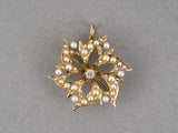 24261 - Victorian Gold Diamond Pearl Floral Pin Pendant