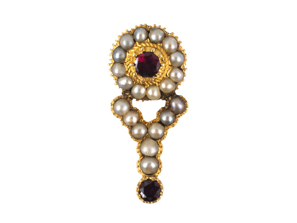 24266 - Victorian Gold Garnet Pearl Floral Flower Pin