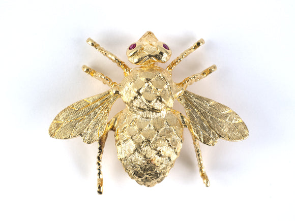 24270 - Gold Ruby Carved Florentined Bee Pin