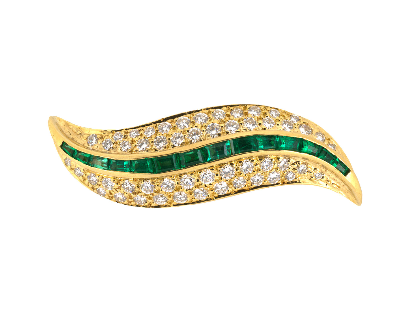 24271 - Barnett Robinson Circa 1980s Gold Diamond Emerald "S" Shape Pin