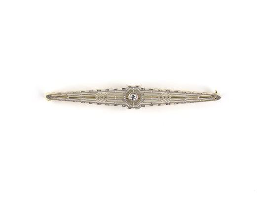 24285 - Edwardian Platinum Gold Diamond Geometric Open Work Bar Pin