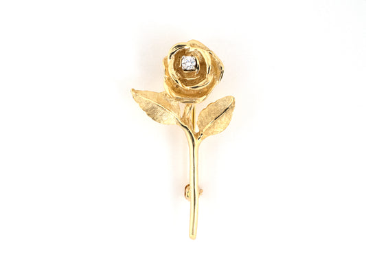 24289 - Gold Platinum Diamond Carved Rose Pin