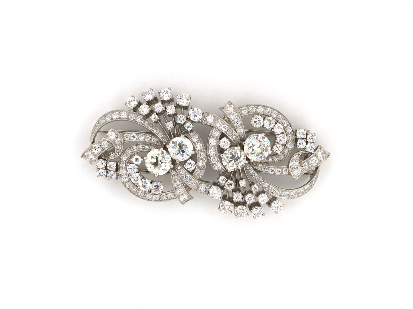 24293 - Art Deco Yard Platinum Diamond Swirl Spray Ribbon Bow Pin Clips