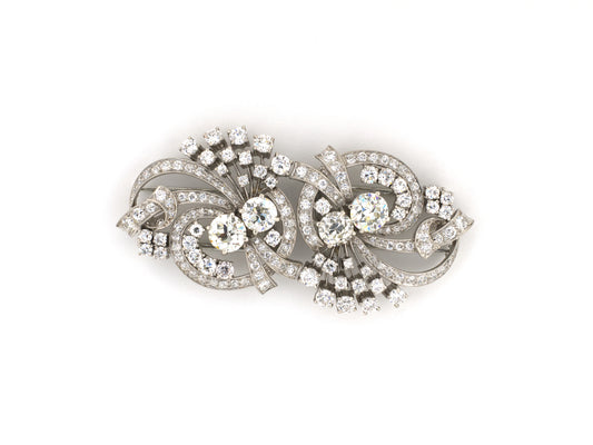 24293 - Art Deco Yard Platinum Diamond Swirl Spray Ribbon Bow Pin Clips