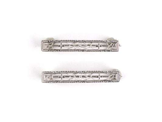24296 - Art Deco Krementz Platinum Gold Geometric Open Work Safety Pin