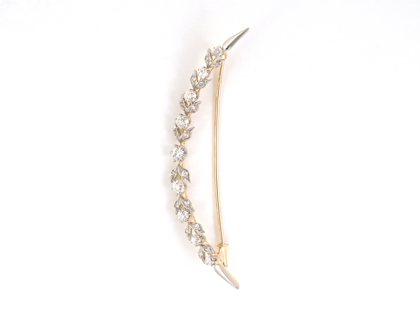 24299 - Edwardian Black Starr & Frost Platinum Gold Diamond Floral Leaves Harvest Moon Pin