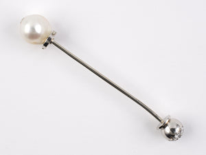 30368 - SOLD - Art Deco Platinum Diamond Ball Pearl Jabot Pin