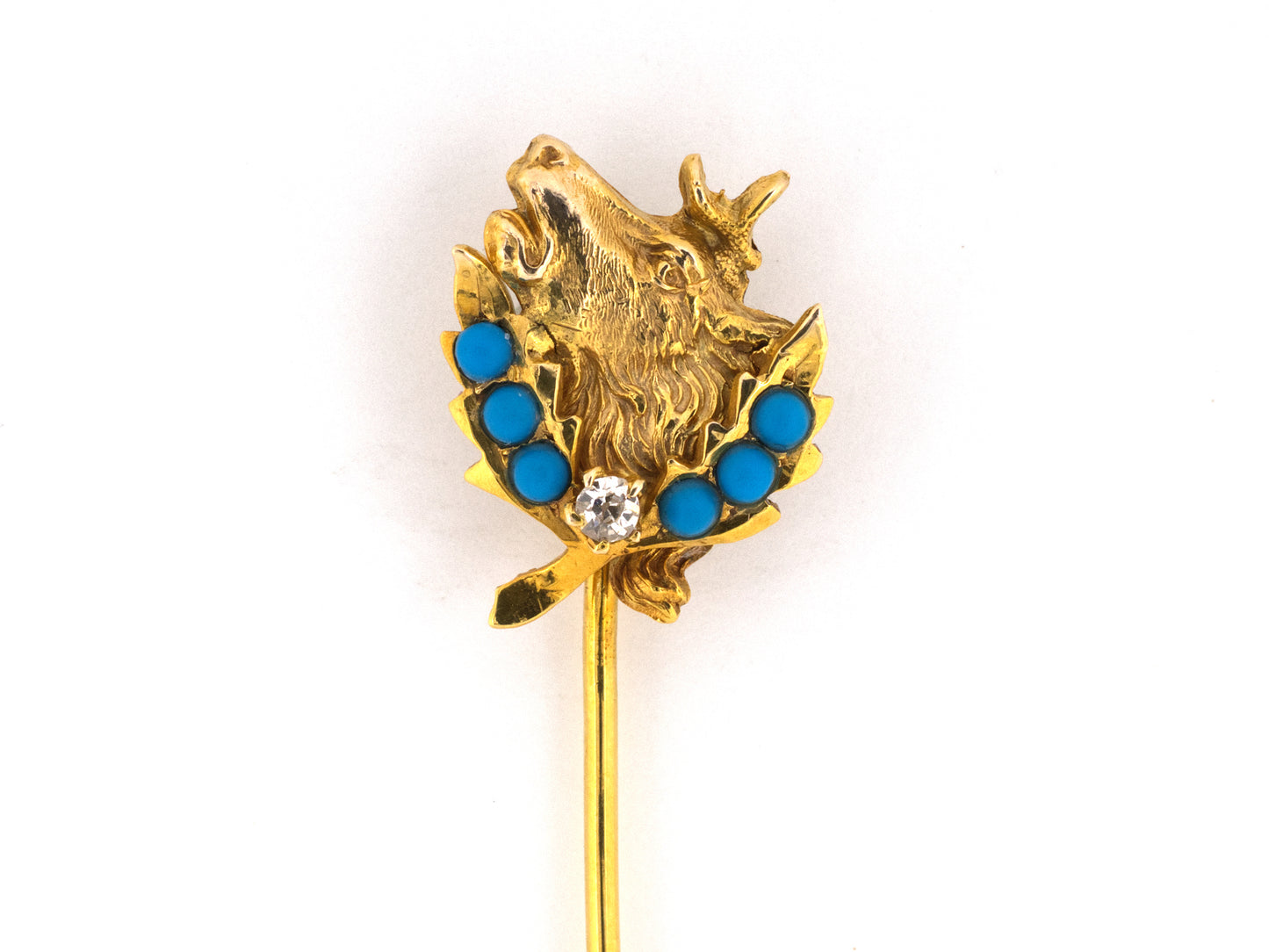 30671 - Victorian Gold Diamond Turquoise Elk Stick Pin