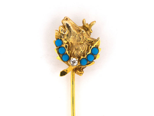 30671 - Victorian Gold Diamond Turquoise Elk Stick Pin