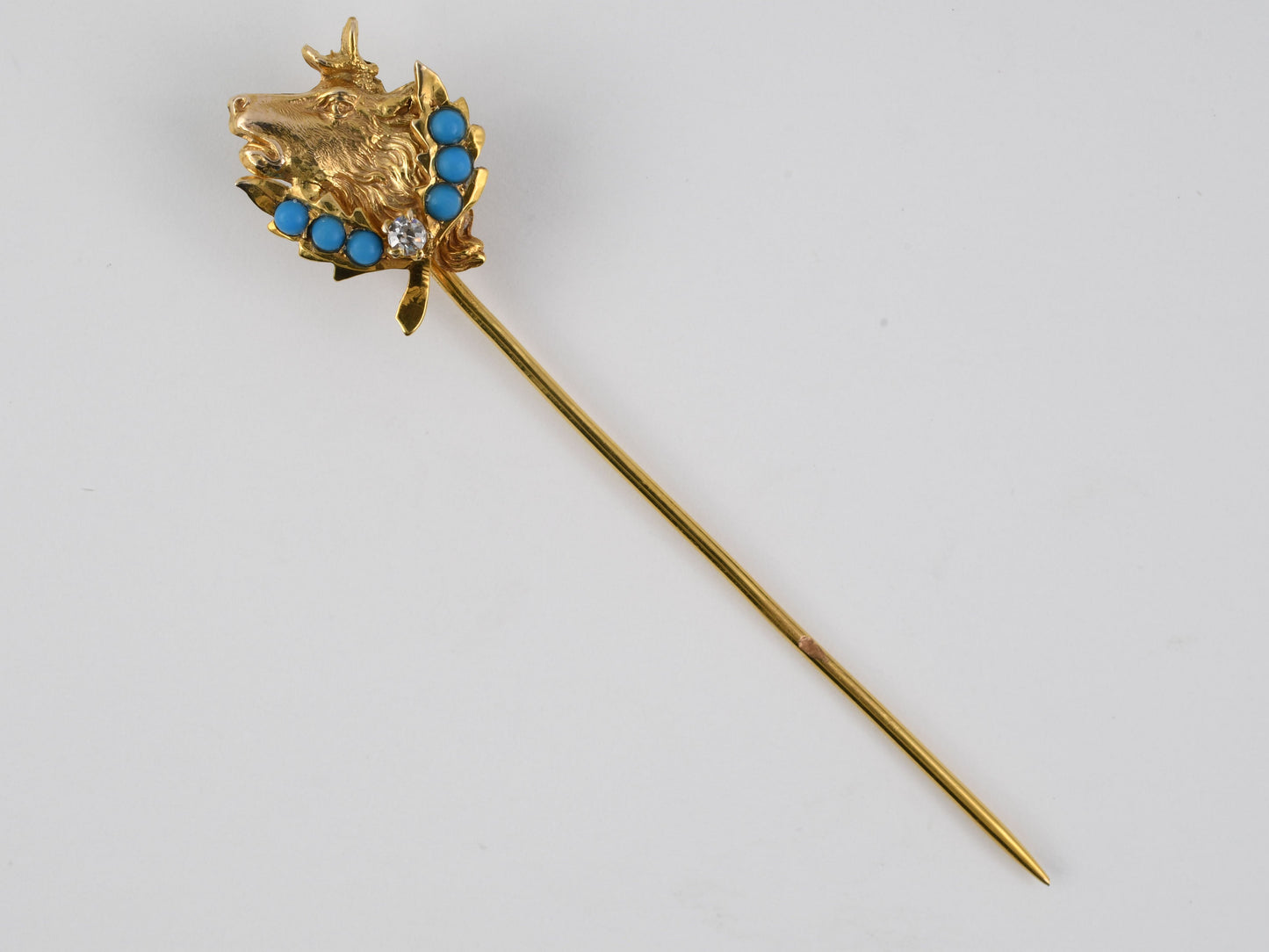 30671 - Victorian Gold Diamond Turquoise Elk Stick Pin
