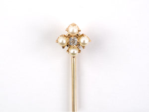 30677 - SOLD - Victorian Gold Pearl Diamond Cluster Stick Pin