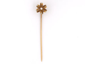 30733 - SOLD - Victorian Krementz Gold Natural Pearl Enamel Stick Pin