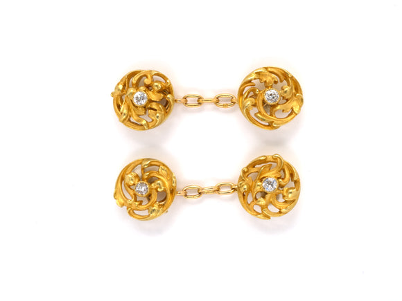 30872 - Art Nouveau Gold Diamond Leaf French Cuff Links