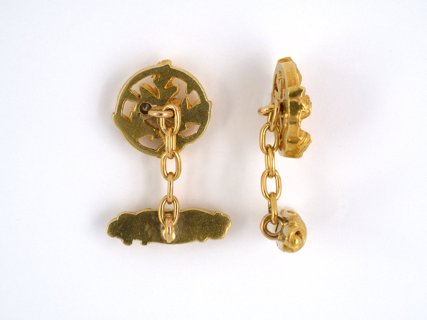30873 - Art Nouveau Gold Diamond Ruby Leaf Cuff Links