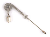 30953 - Edwardian Platinum Diamond GIA Fancy Briolette Diamond Dangle Stick Pin