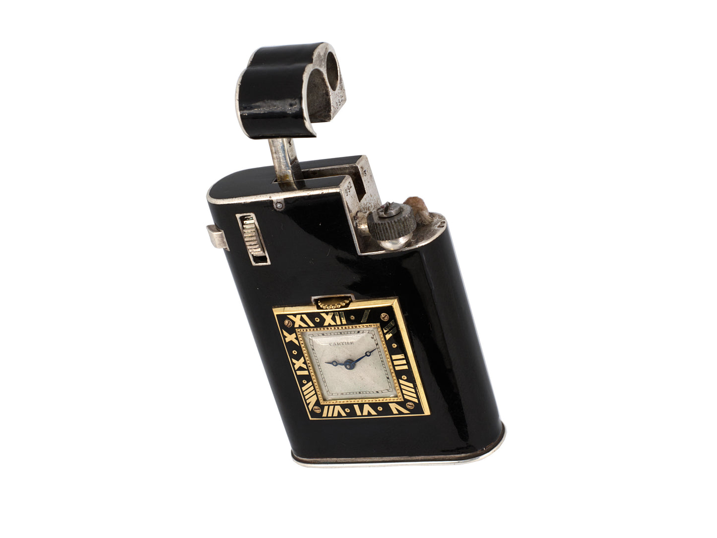 31004 - SOLD - Art Deco Cartier Silver Enamel Lighter and Watch