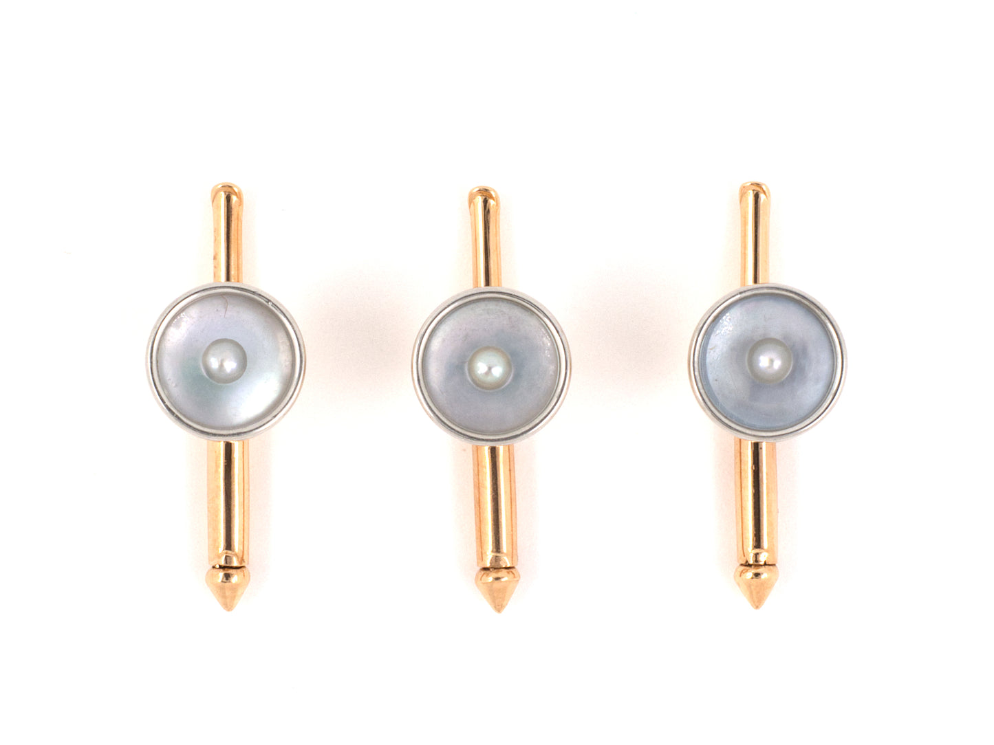 31156 - SOLD - Art Deco Larter Platinum Gold Mother Of Pearl Shirt Studs