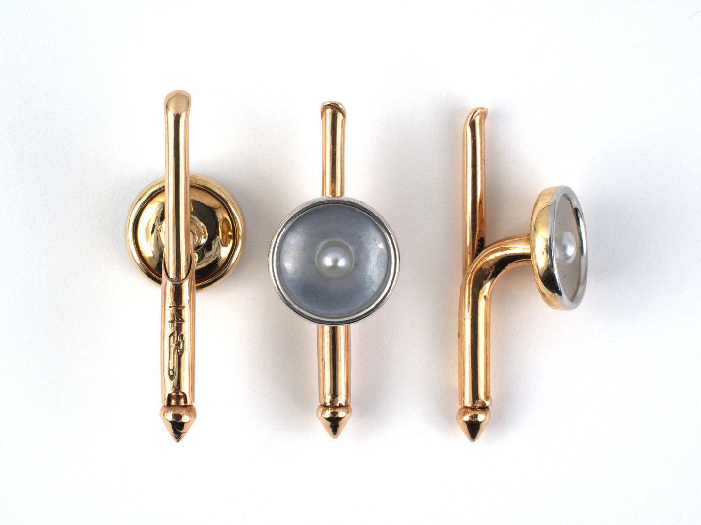 31156 - SOLD - Art Deco Larter Platinum Gold Mother Of Pearl Shirt Studs